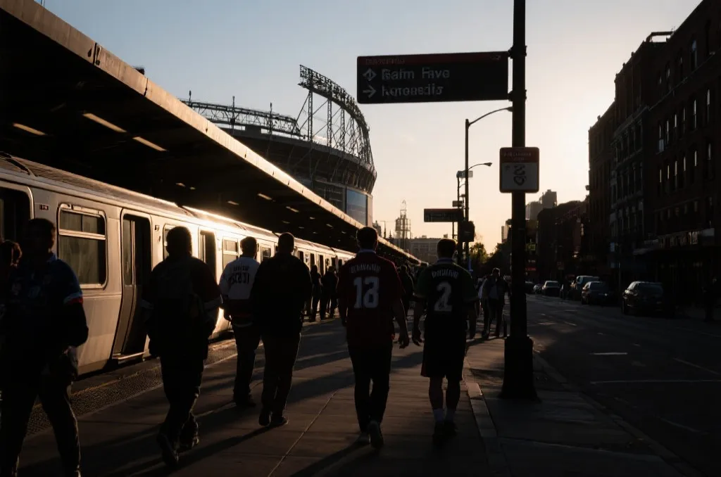 球迷在城市公共交通与球场之间移动的观赛动线示意图